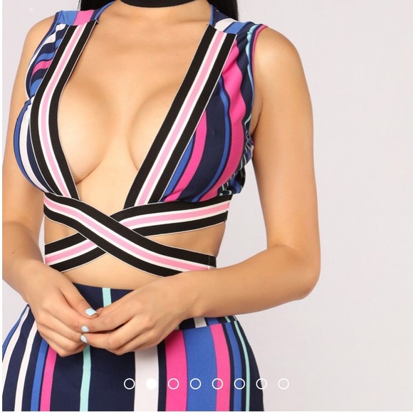 Sexy stripped 2 piece set blue/pink - Picture 2 of 8